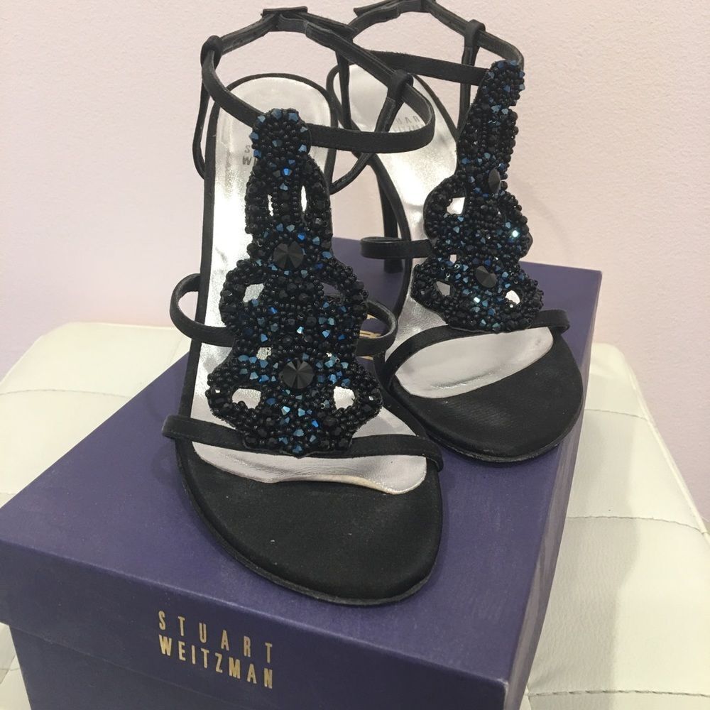Stuart Weitzman Caviar Black Swarovski Heels